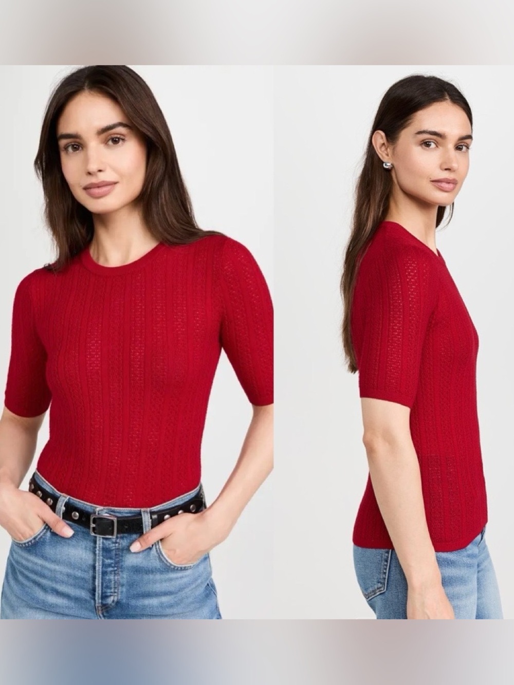rag & bone Tina Short Sleeve Crew Pullover Red Preppy Sz XS Quiet Luxury Preppy